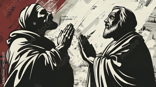 Evocative poster design of the Pharisee and the publican praying photo