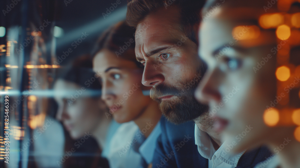 Team members working against the clock, looking focused and determined. Dynamic and dramatic composition, with cope space Team members working against the clock, looking focused and determined. Dynamic and dramatic composition, with cope space