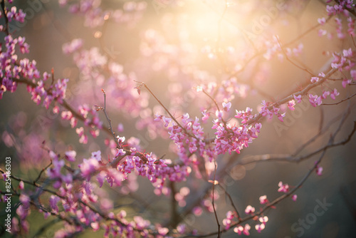 sunlight through spring redbud branches