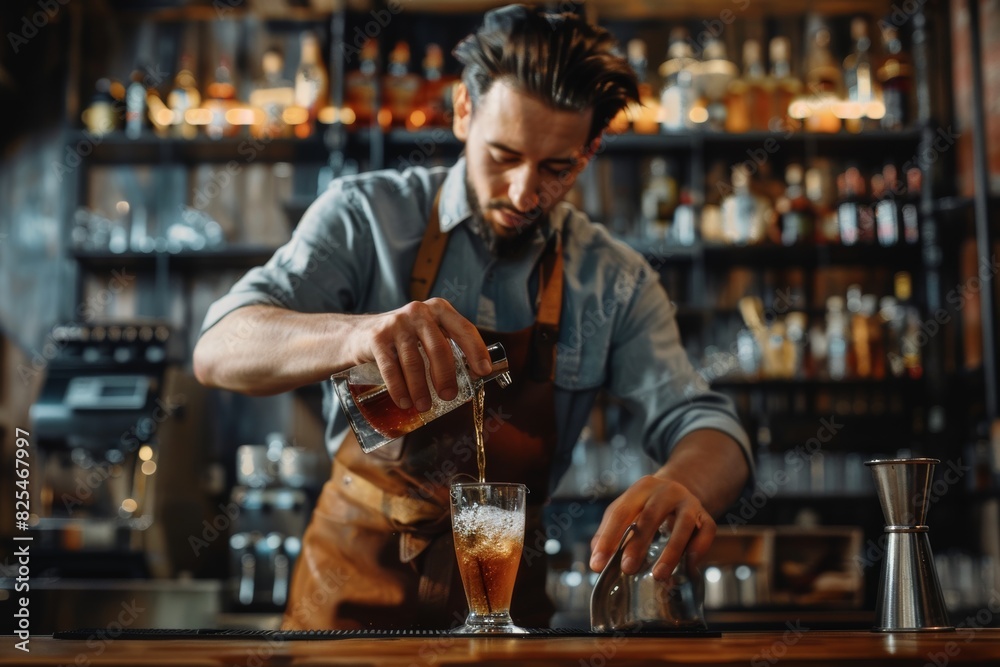 Barman preparing a cocktail in his bar Barman preparing a cocktail in his bar