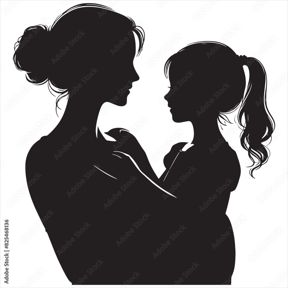 Mom And Daughter Silhouette Vector Images  with white background