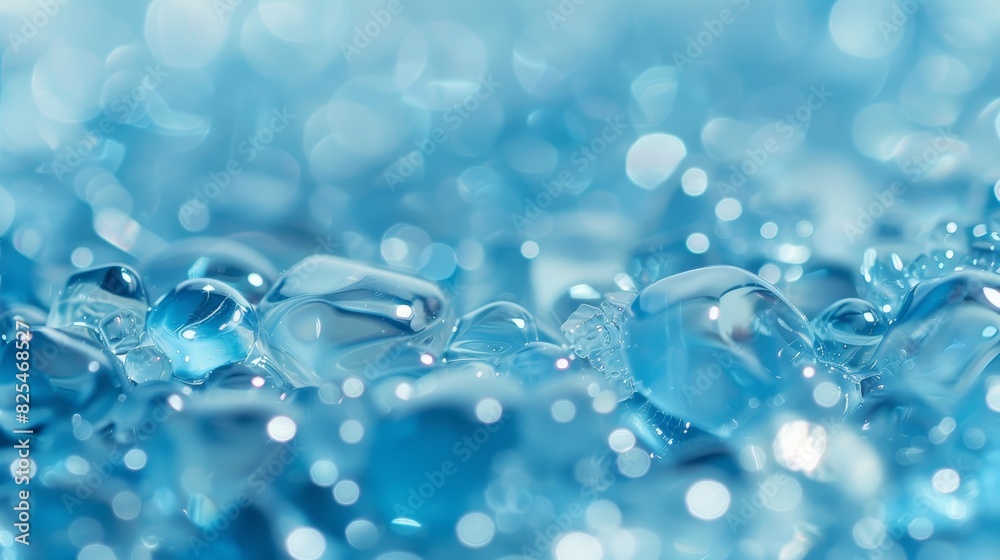 Close-up view of a collection of translucent blue ice cubes and water droplets. The ice cubes vary in size and are melting, with some showing a significant amount of water on their surfaces Close-up view of a collection of translucent blue ice cubes and water droplets. The ice cubes vary in size and are melting, with some showing a significant amount of water on their surfaces