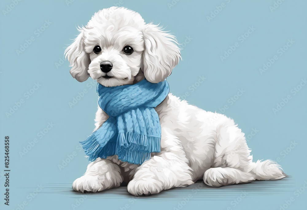 AI generated illustration of a poodle puppy illustrated in a simple style, with fluffy white fur AI generated illustration of a poodle puppy illustrated in a simple style, with fluffy white fur