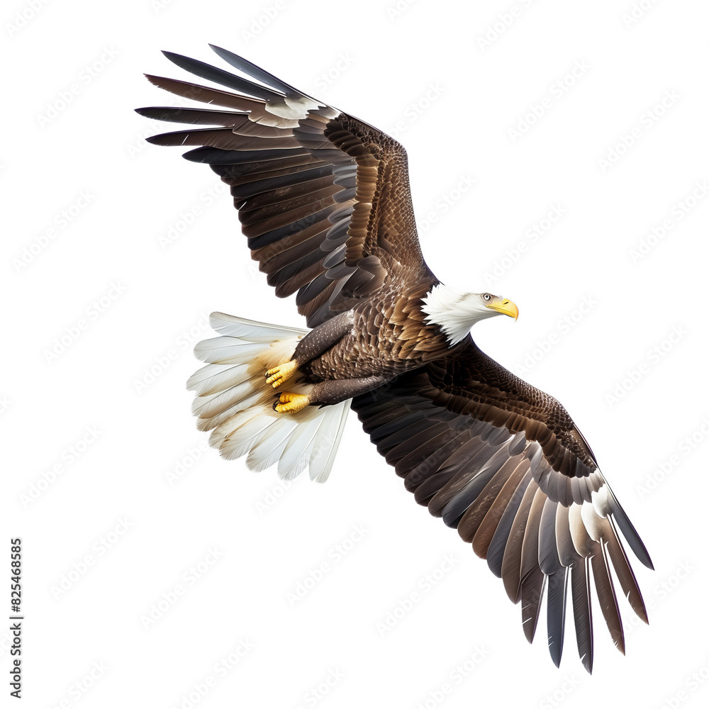Fototapeta premium American bald eagle flying, isolated on transparent background, cut out