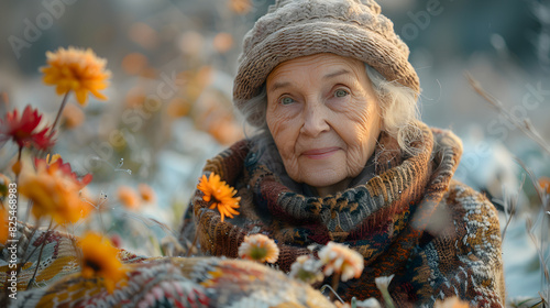 Smiling Elderly Woman in Winter Setting