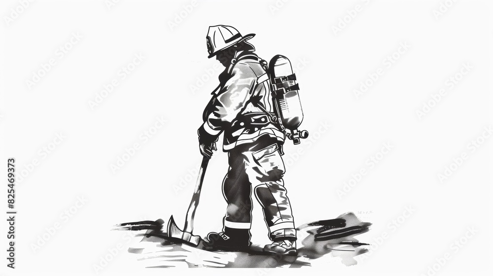 Fototapeta premium Vector illustration of firefighter with axe