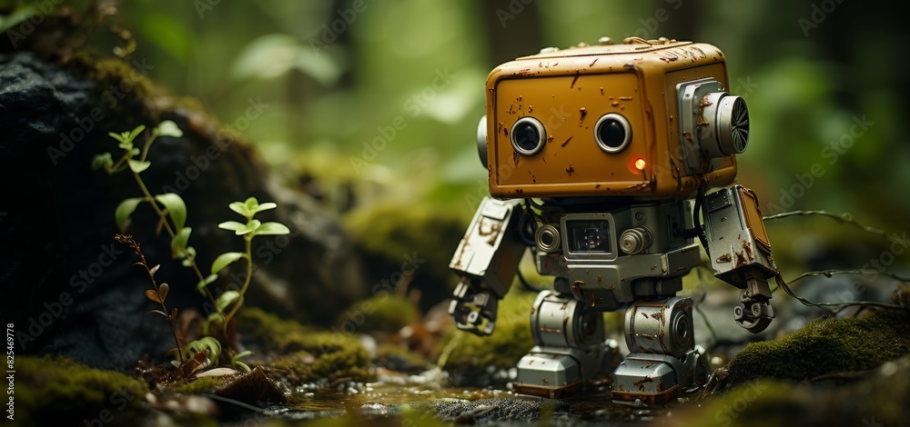 Adorable Retro Robot in a Forest Setting