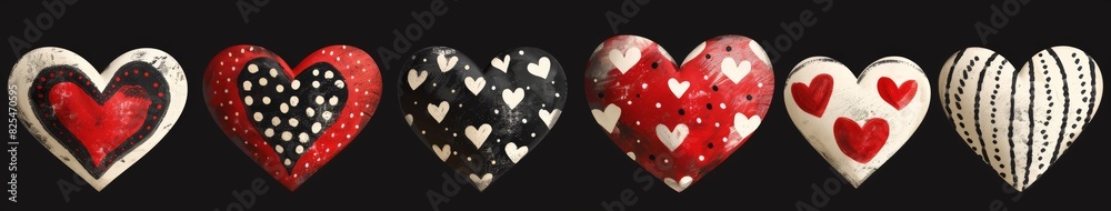 Row of Heart Shaped Objects on Black Background Row of Heart Shaped Objects on Black Background