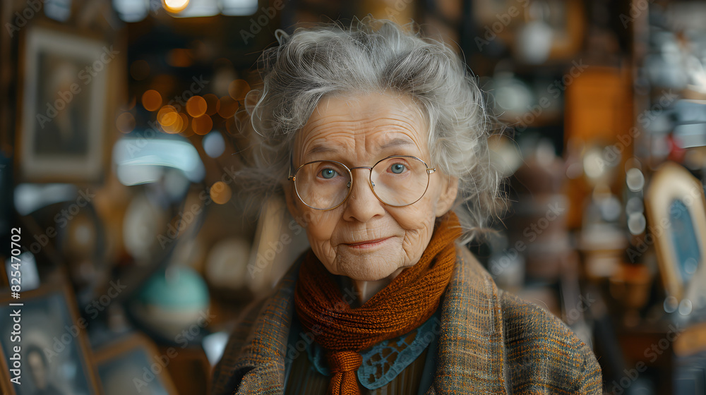 Smiling Senior Woman in an Antique Shop Smiling Senior Woman in an Antique Shop