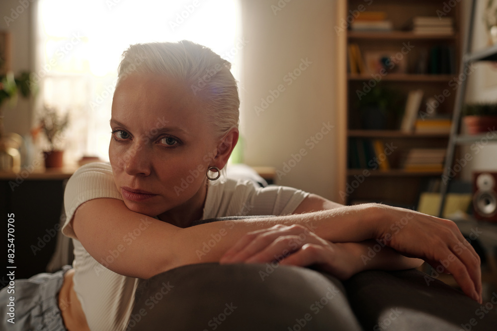 Caucasian Woman Relaxing At Home Portrait Caucasian Woman Relaxing At Home Portrait