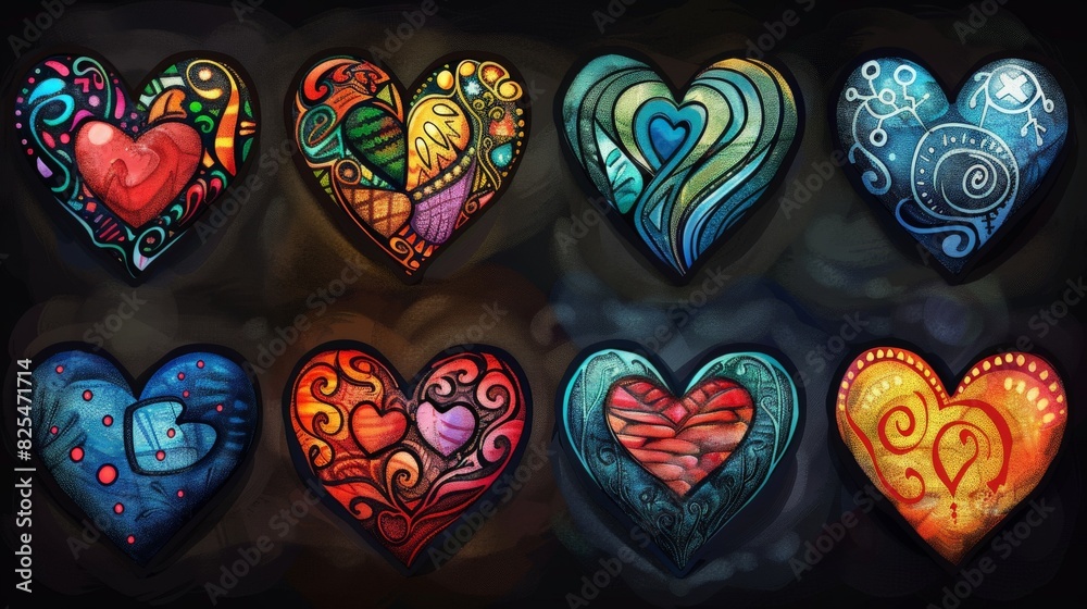 Fototapeta premium Colorful Hearts Arrangement