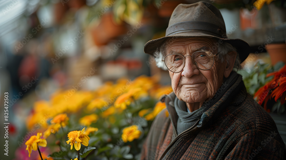 A close-up portrait of an elderly man with a weathered face and a kind expression. He is wearing a hat and a jacket. The image captures the dignity and wisdom of age.