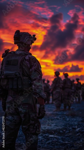 Soldiers Standing in Front of Sunset