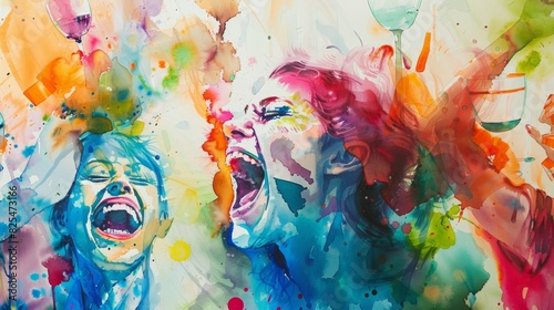 Joyful watercolor painting depicting celebratory mood of a party photo