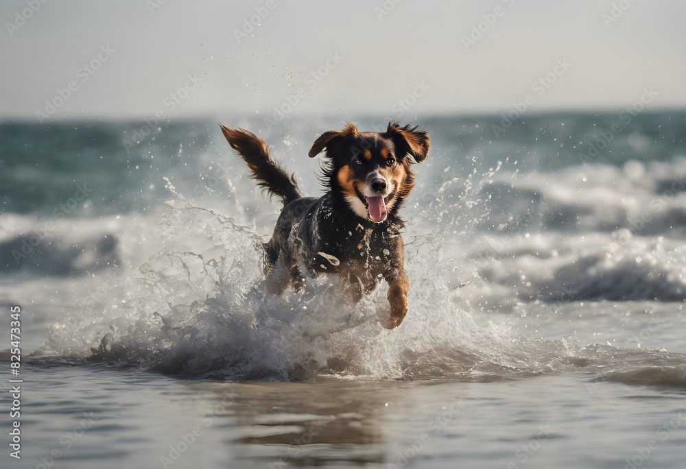dog jumping in water on the Beach dog jumping in water on the Beach