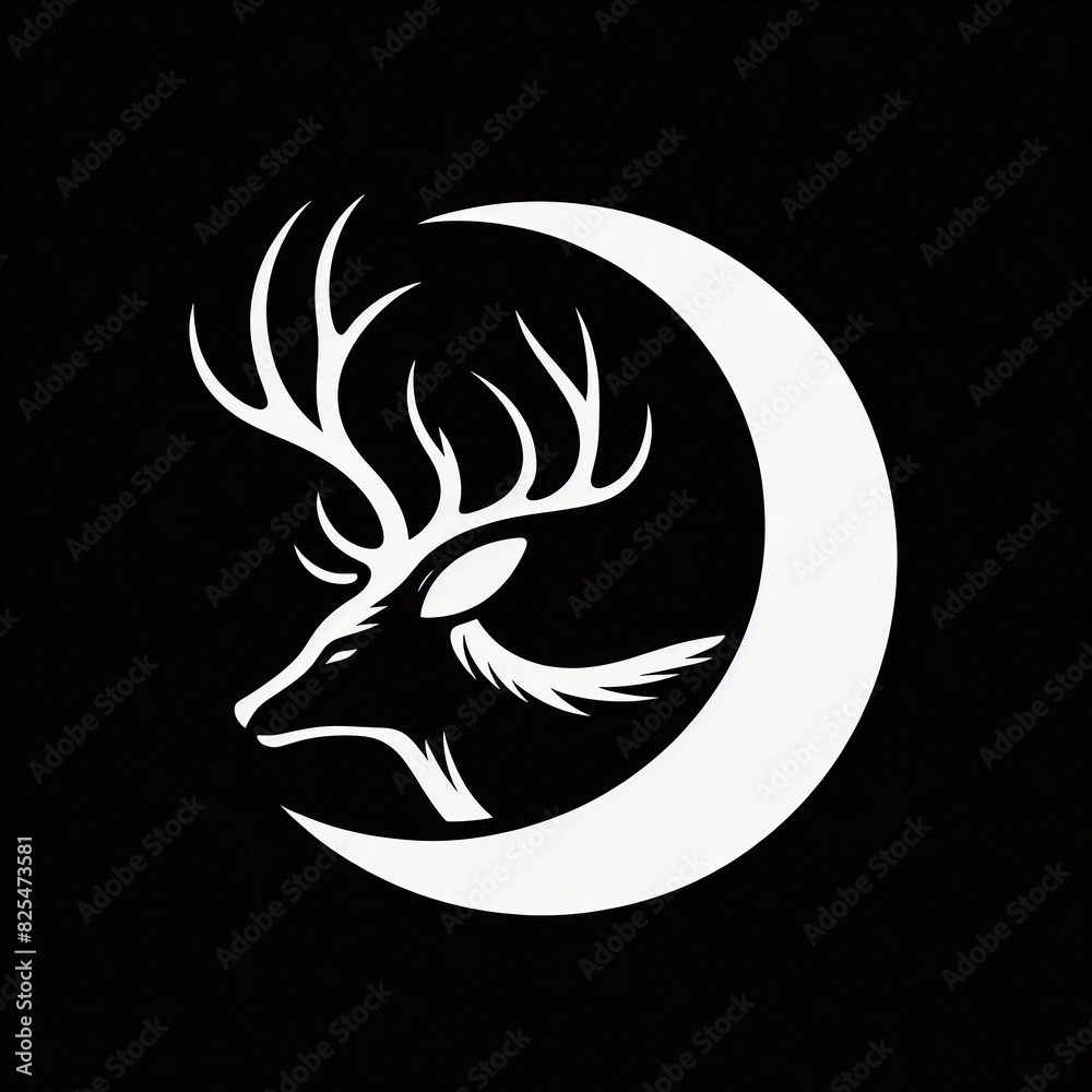 AI generated illustration of a deer portrait beside a crescent moon AI generated illustration of a deer portrait beside a crescent moon