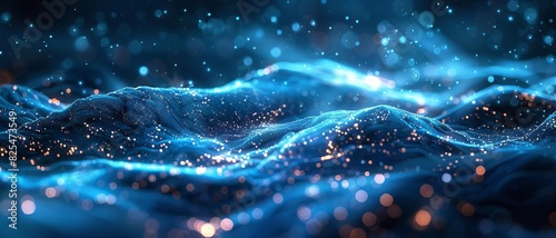 Tranquil cascade of holographic blue particles photo