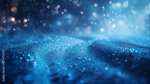 Abstract river of blue light particles, flowing seamlessly into a horizon of bokeh