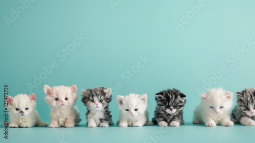 Group photo of baby cats over plain background photo