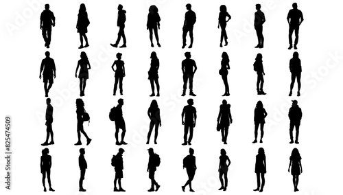 Silhouette people set on white background vector illustration. Collection group adult figure and business shape flat portrait character