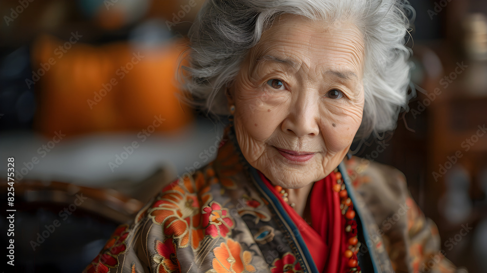 Portrait of an Elderly Woman with Wrinkles and Gray Hair, Looking at the Camera with a Serious Expression Portrait of an Elderly Woman with Wrinkles and Gray Hair, Looking at the Camera with a Serious Expression