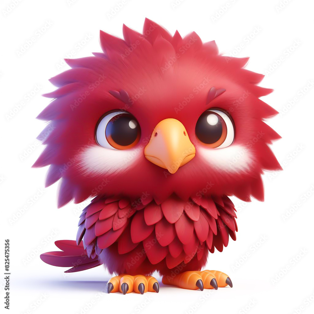 Cute furry teddy eagle 3D character on white background Cute furry teddy eagle 3D character on white background