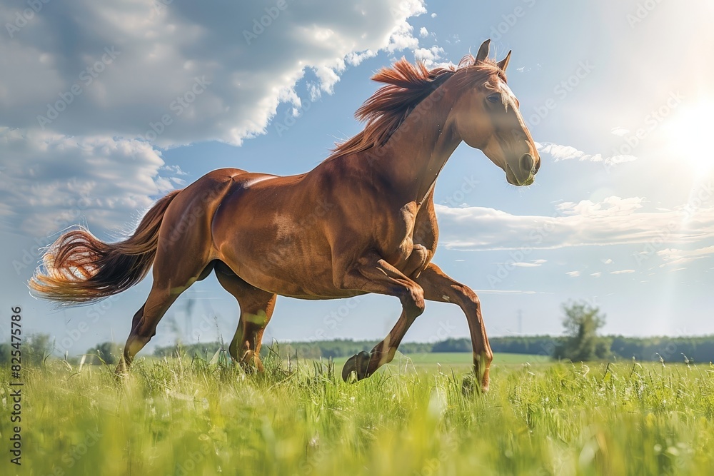 Brown Horse Running Through Lush Green Field