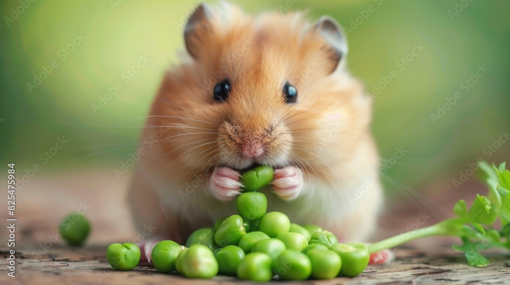 Cute hamster eating green pea Cute hamster eating green pea