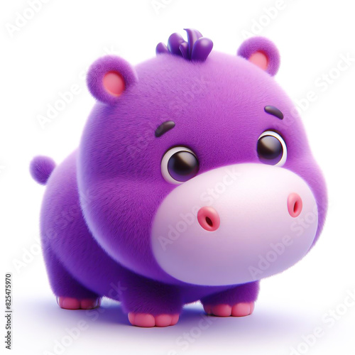 Cute furry teddy hippo 3D character on white background