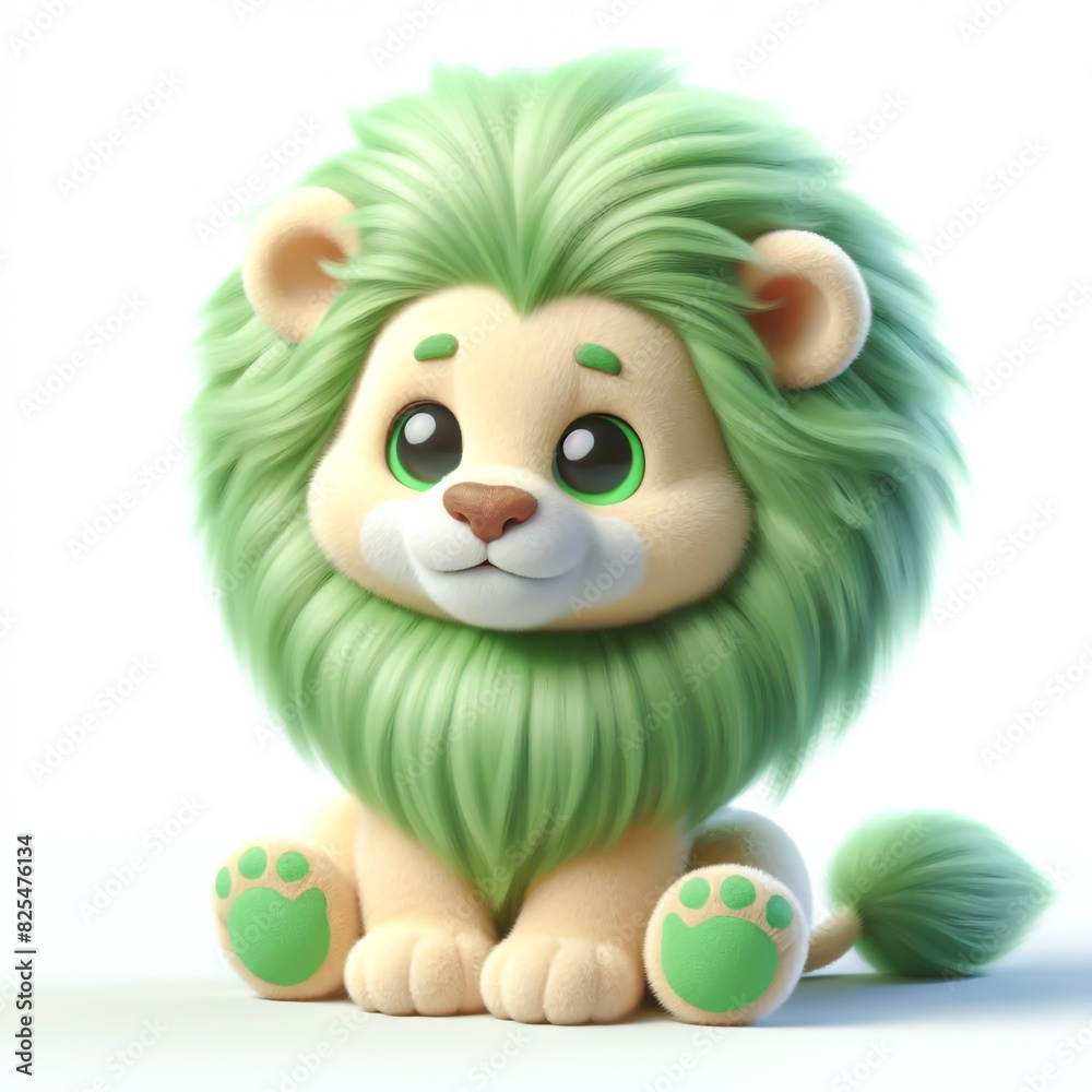 Fototapeta premium Cute furry teddy lion 3D character on white background