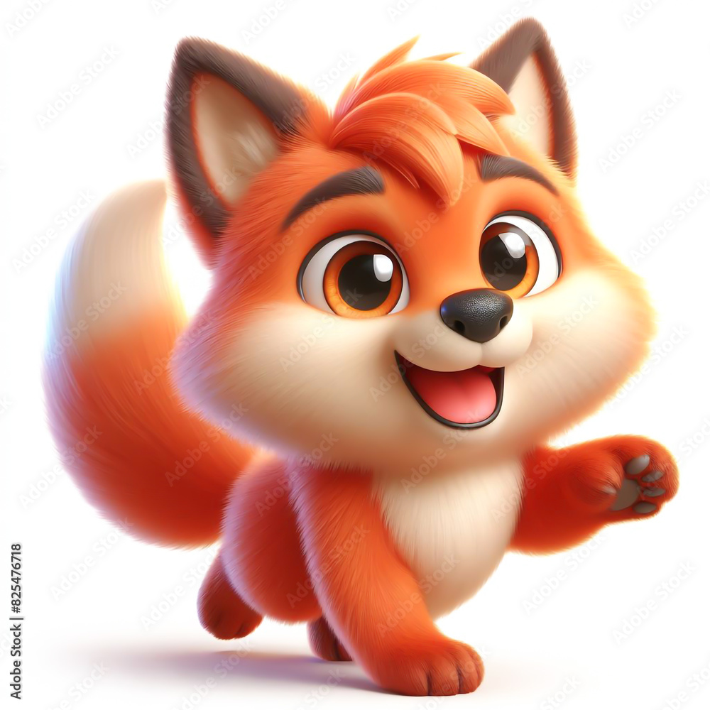 Fototapeta premium Cute furry teddy fox 3D character on white background
