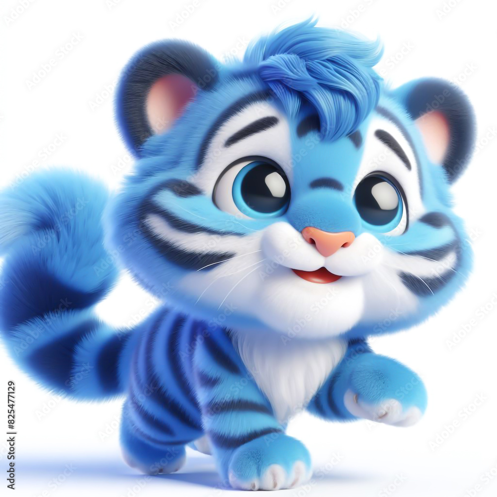 Cute furry teddy tiger 3D character on white background