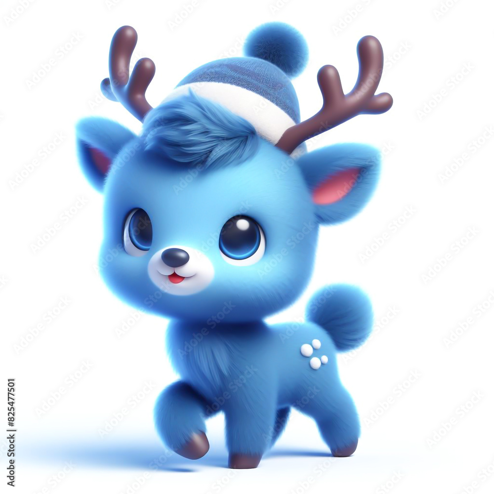 Cute furry teddy deer 3D character on white background