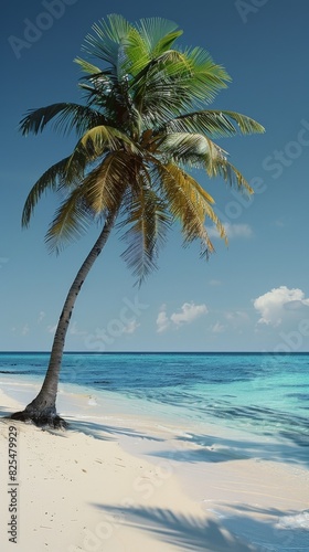 Lone Palm Tree on Tropical Beach