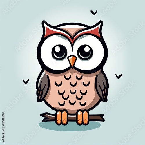 Illustration of a cute cartoon owl with big eyes and a friendly expression, sitting on a branch. Perfect for children's books, greeting cards and design projects.