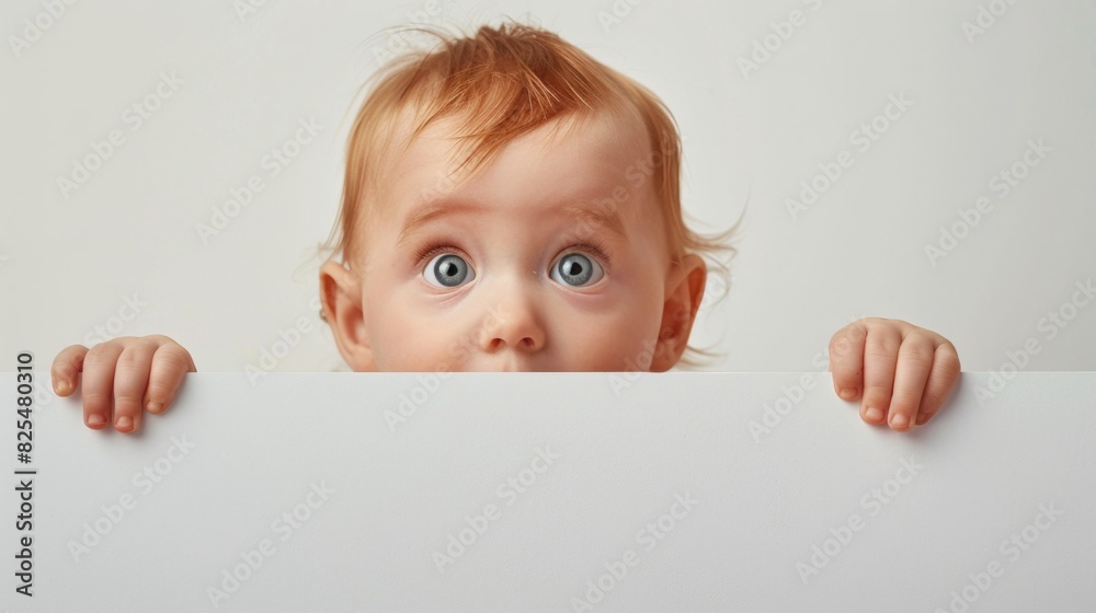 Surprised baby peeping with plain background Surprised baby peeping with plain background