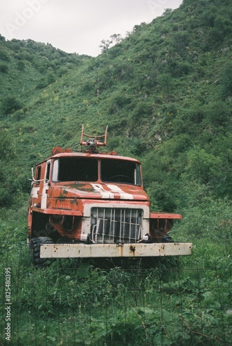 Fire truck in the mountains photo