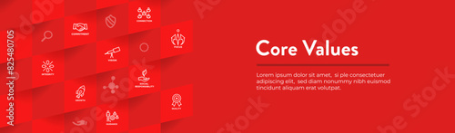 Core Values Web Header Banner with Integrity Mission and Vision Icons