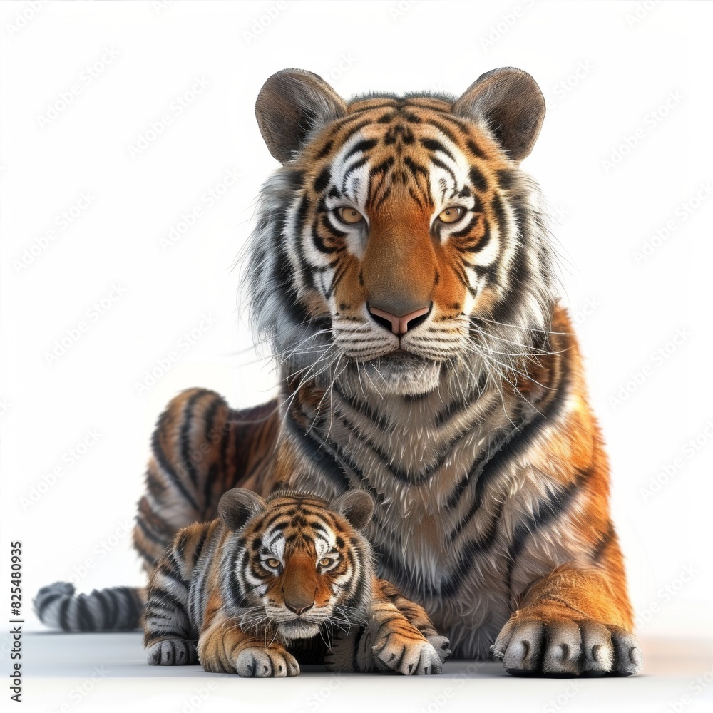 Tiger. 3D rendering cute animal isolated over white background.