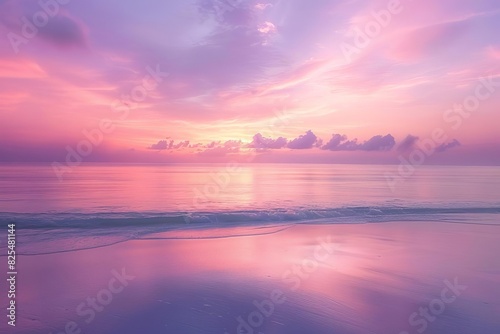 tranquil pink and lilac ocean sunset breathtaking seascape under fantastic colorful sky landscape