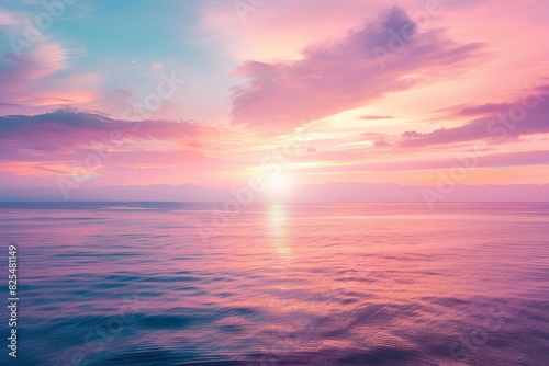 tranquil pink and lilac ocean sunset breathtaking seascape under fantastic colorful sky landscape