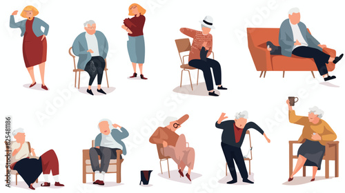 A set of characters energetic and tired old people.