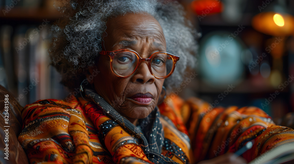 A Close-Up Portrait of an Elderly African American Woman with a Gentle Expression and a Warm, Caring Aura A Close-Up Portrait of an Elderly African American Woman with a Gentle Expression and a Warm, Caring Aura