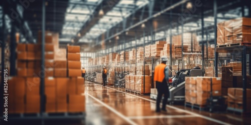 Blurred image of warehouse employees Generative AI