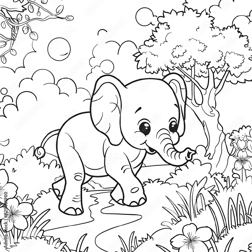 Obraz premium AI generated illustration of a baby elephant walking leisurely in the forest