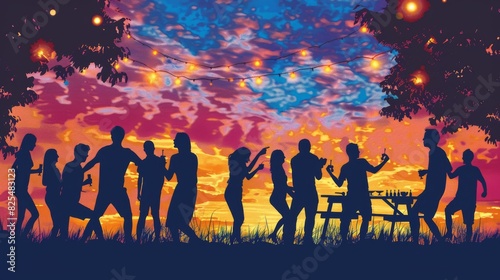 Silhouette: friends enjoying classic party activities