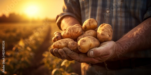 Farmer with a basket of vegetables in his hands Generative AI photo