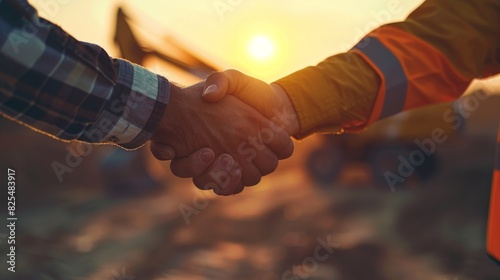 Successful deal, male architect shaking hands with client in construction site after confirm blueprint for renovate building.