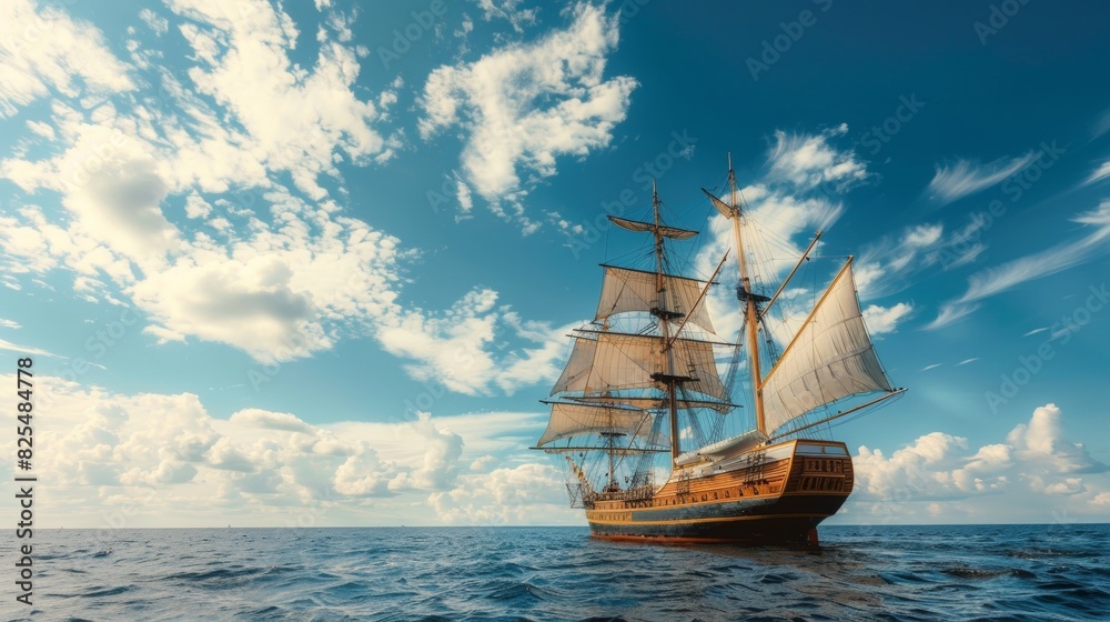Sailing ship in sea water. Sailing ship in sea water.