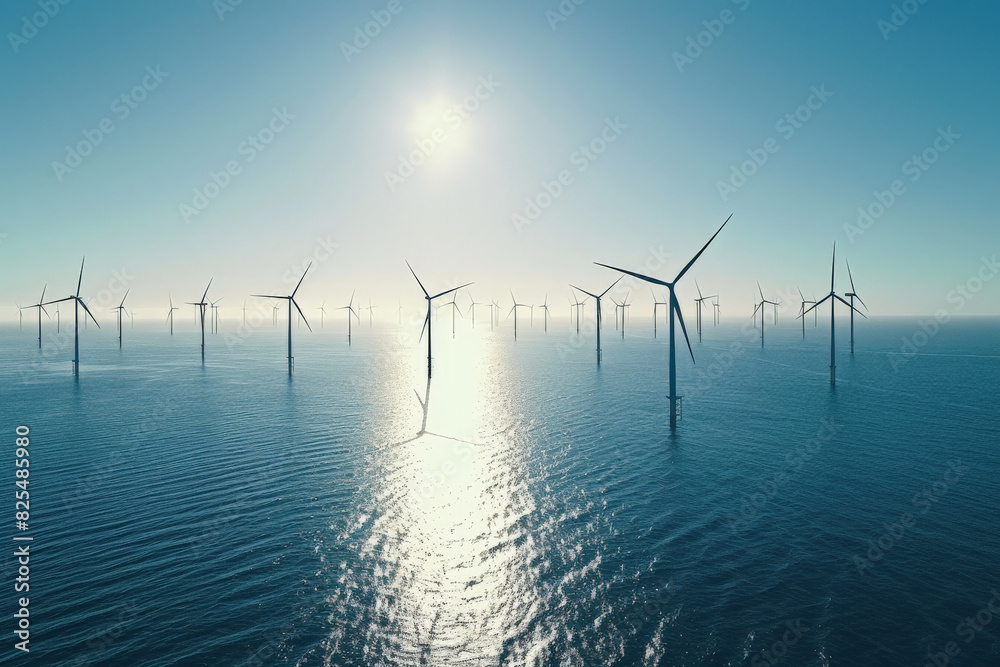 Wind Turbines Over Ocean at Sunset